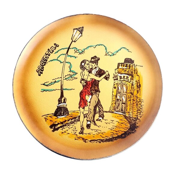 Vintage Argentina Tango Dance Decorative Leather Plate Wall Decor 9 Inch - Picture 1 of 10